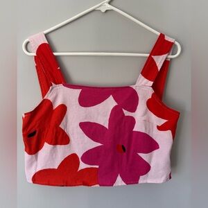 GB Floral Printed Linen Blend Crop Top, M